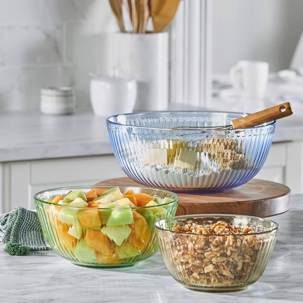 Pyrex® Sculpted Tinted 6pc Lidded Mixing Bowl Set: Glass Bowls with Lids, Dishwasher-Safe, Multicolored