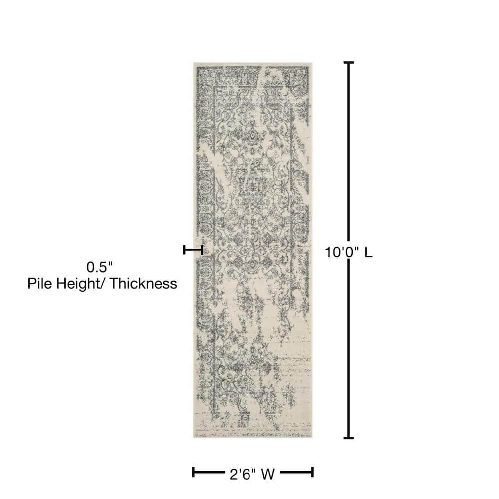 Adirondack ADR101 Power Loomed Runner Rug - Ivory/Silver - 2'6"x10' - Safavieh.