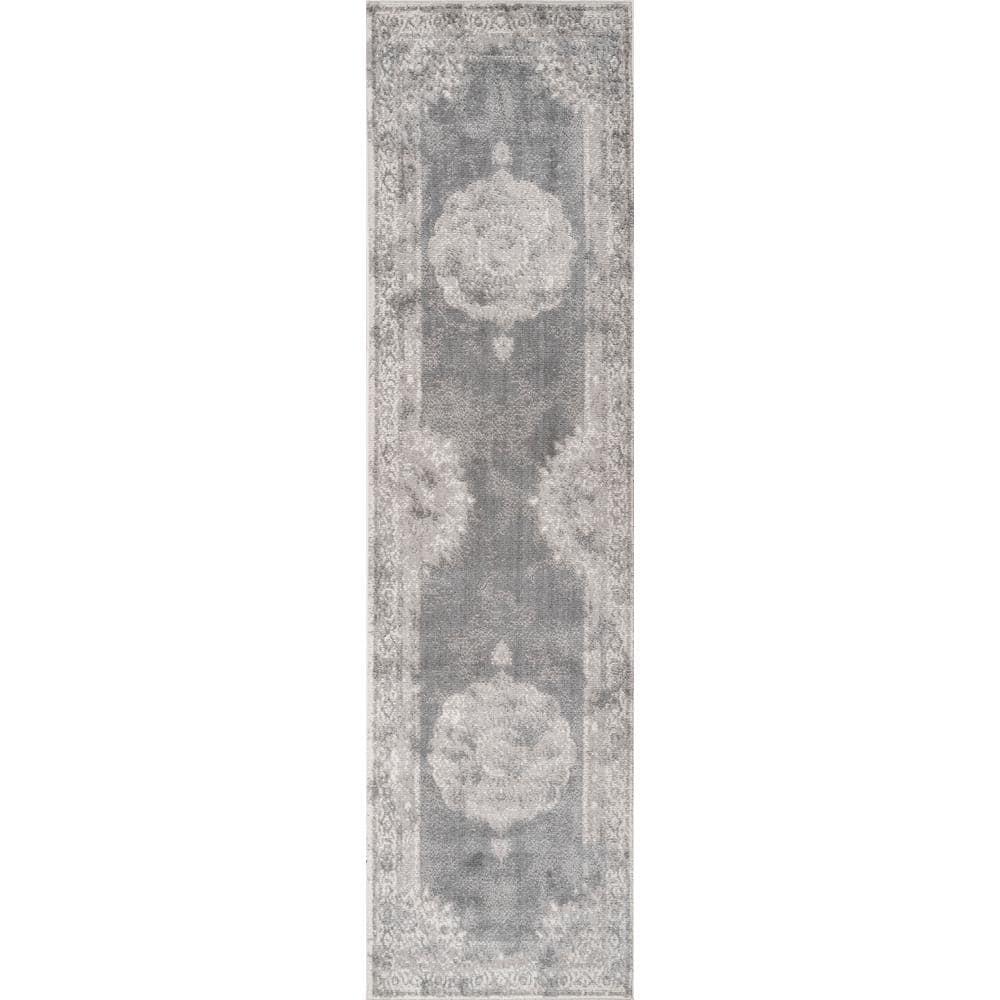 2'x10' Rosalia Cottage Medallion Runner Rug, Gray/Dark Gray - JONATHAN Y
