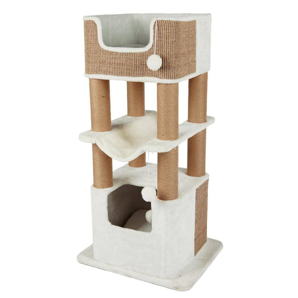 TRIXIE TRIXIE Lucano 43.3" XXL Cat Tree - Sisal Scratching Posts, Plush Covered House, Cat Beds, Platforms, Two Hanging Toys