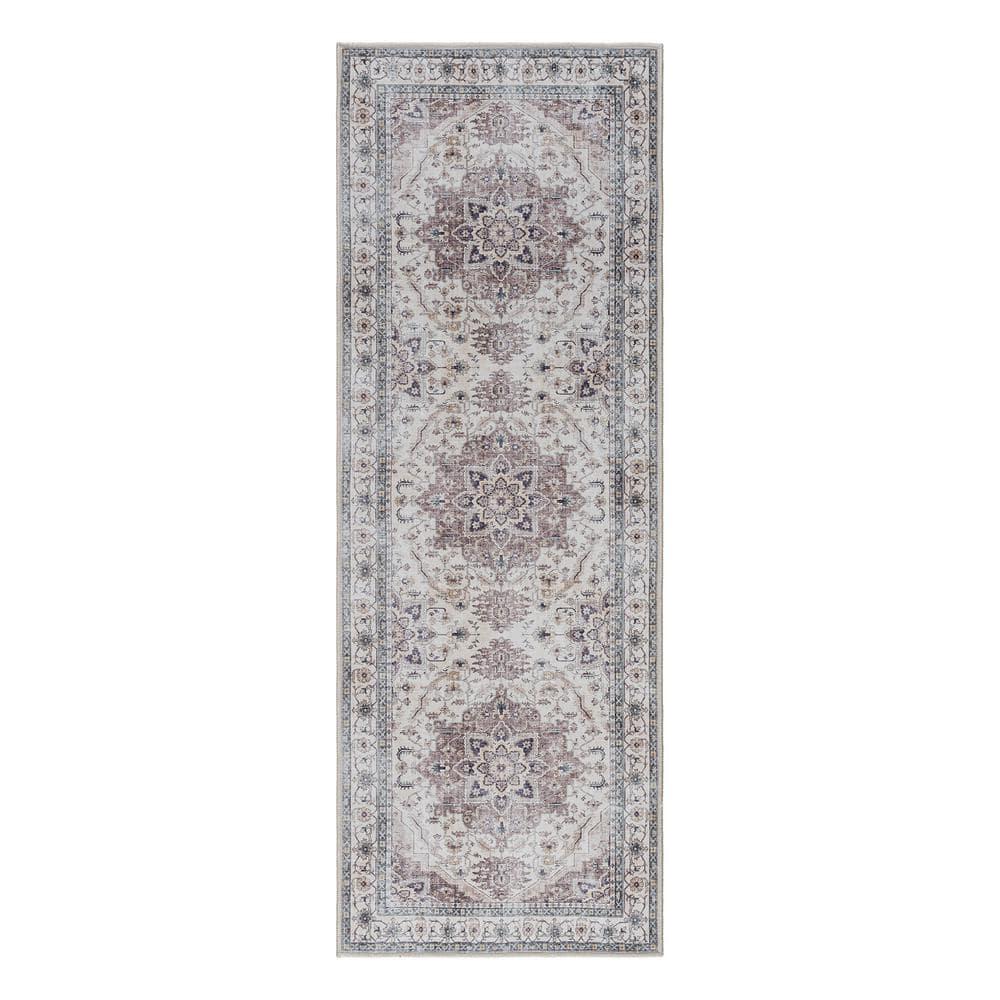 Gertmenian Crystal Print Tiefi Gray Ivory Multi Traditional Medallion Washable Flat Pile Indoor Area Rug