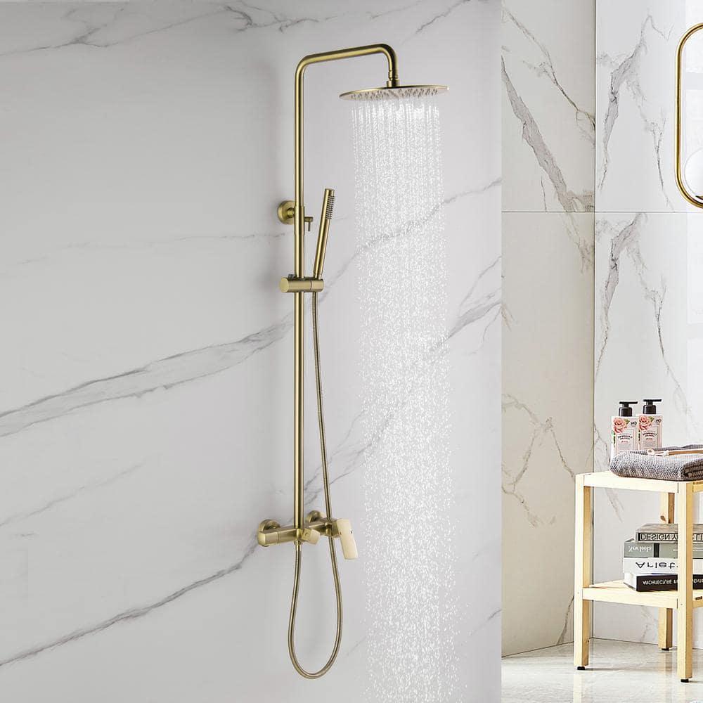 Exposed Pipe Shower System with 10" Overhead Shower, 3 Functions Tub Shower Faucet Sets with Rough-in Valve