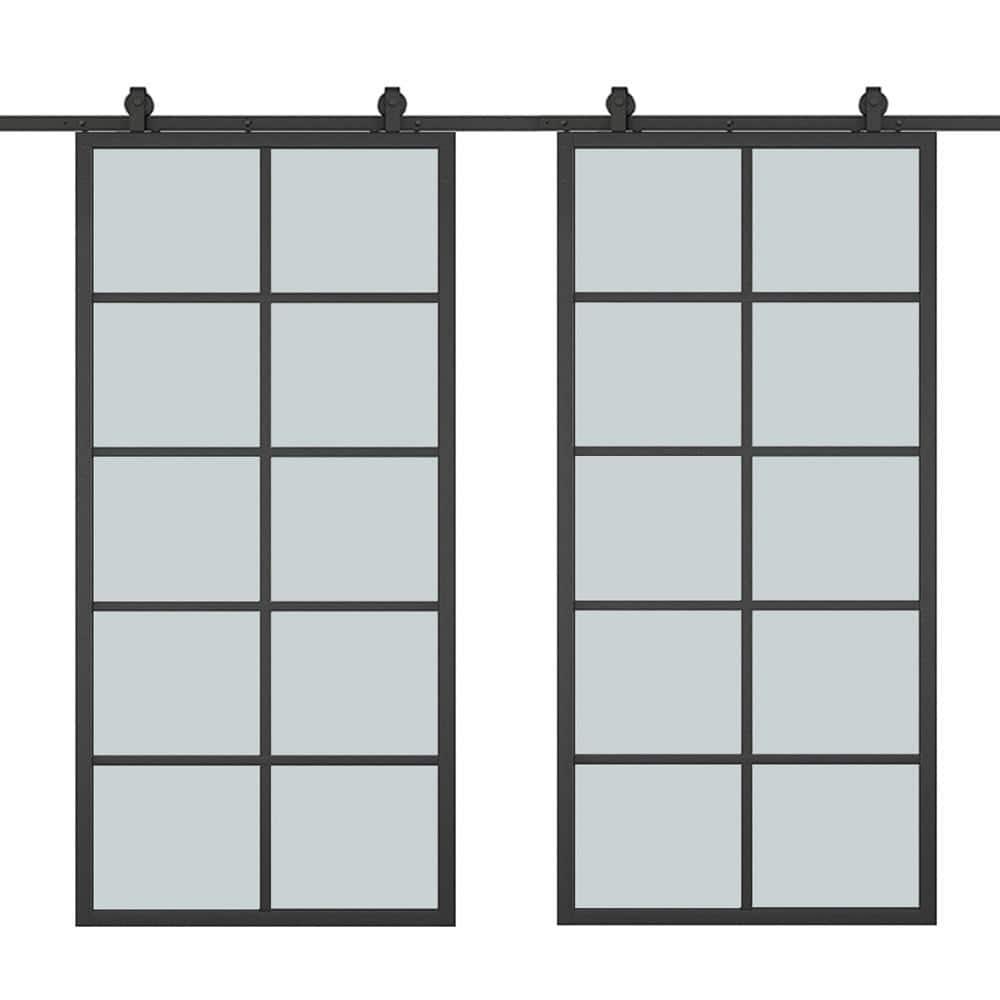 Calhome 84'' Solid Core Glass with Installation Hardware Kit Barn Door