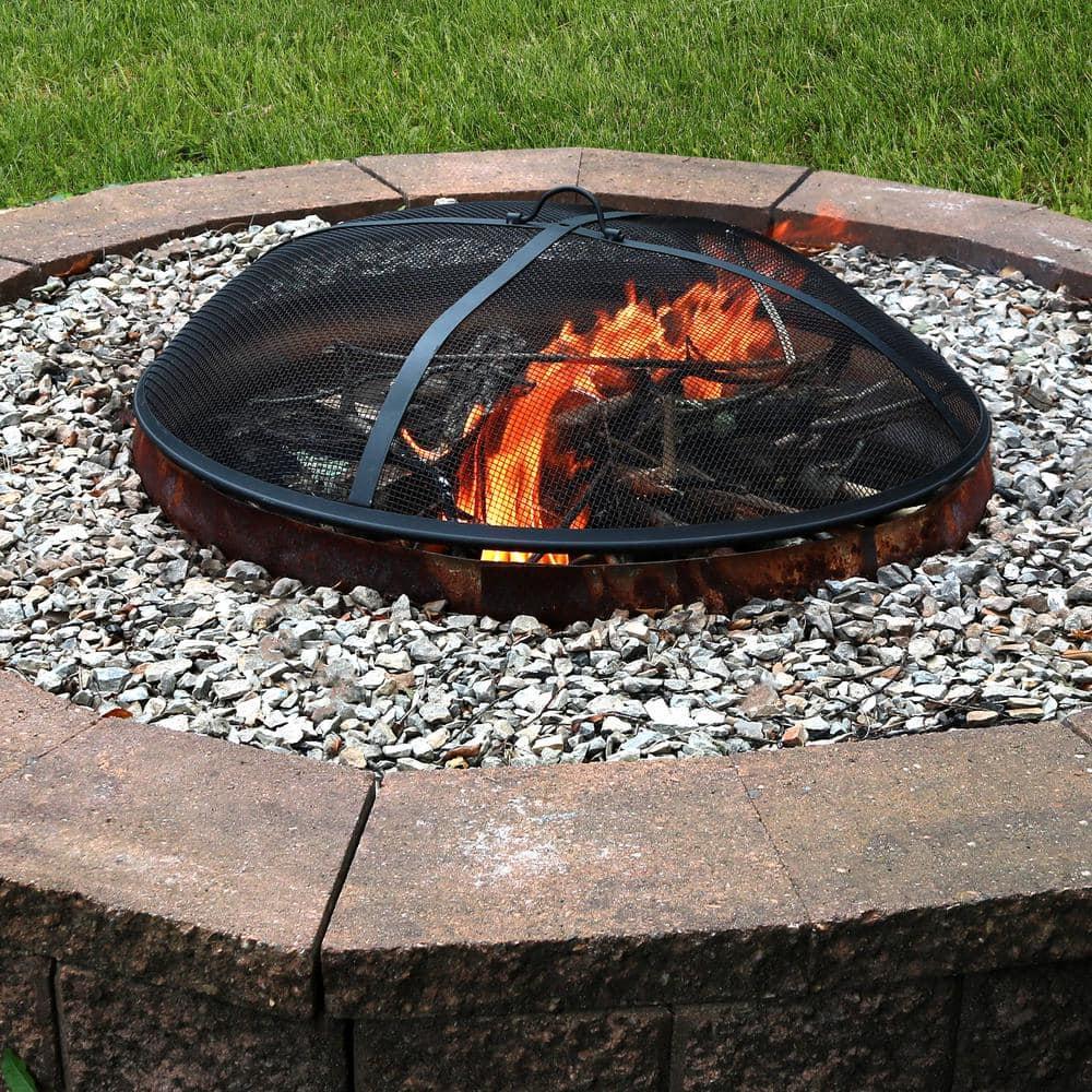 SunnyDaze Decor Heavy-Duty Round Steel Mesh Fire Pit Spark Screen with Handle