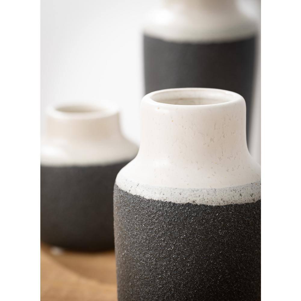 Sullivans Set of 3 Ceramic Vase 7"H, 5.25"H & 3.75"H White and Black