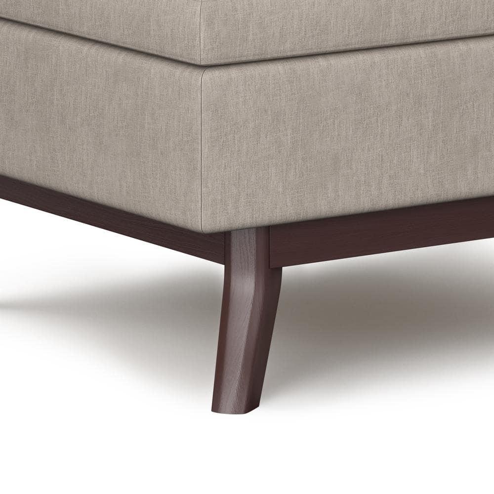 Simpli Home Owen 34"W Upholstered Coffee Table Storage Ottoman with Lift Top and Solid Wood Legs