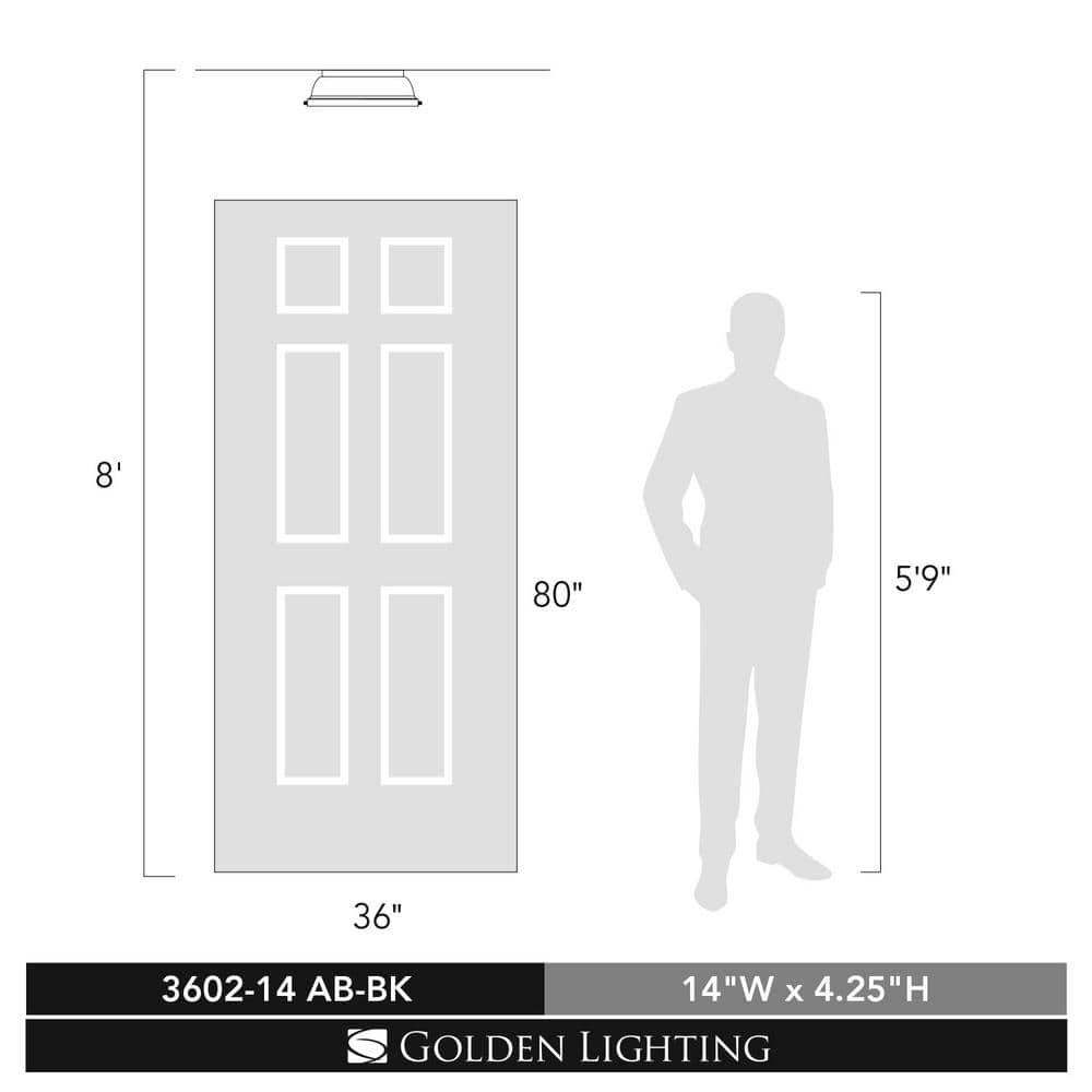 Golden Lighting Duncan 2-Light Flush Mount in Aged Brass with Black