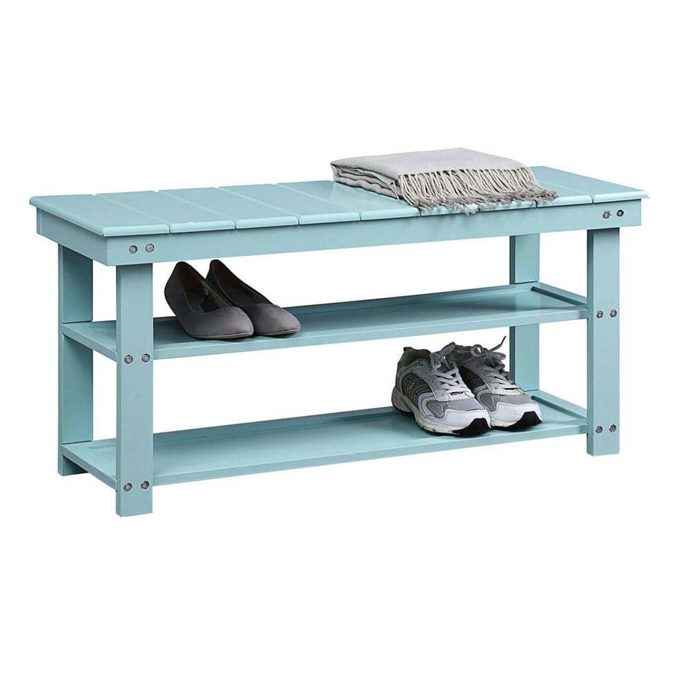 Sea Foam Blue MDF and Wood Utility Mudroom Bench with Storage