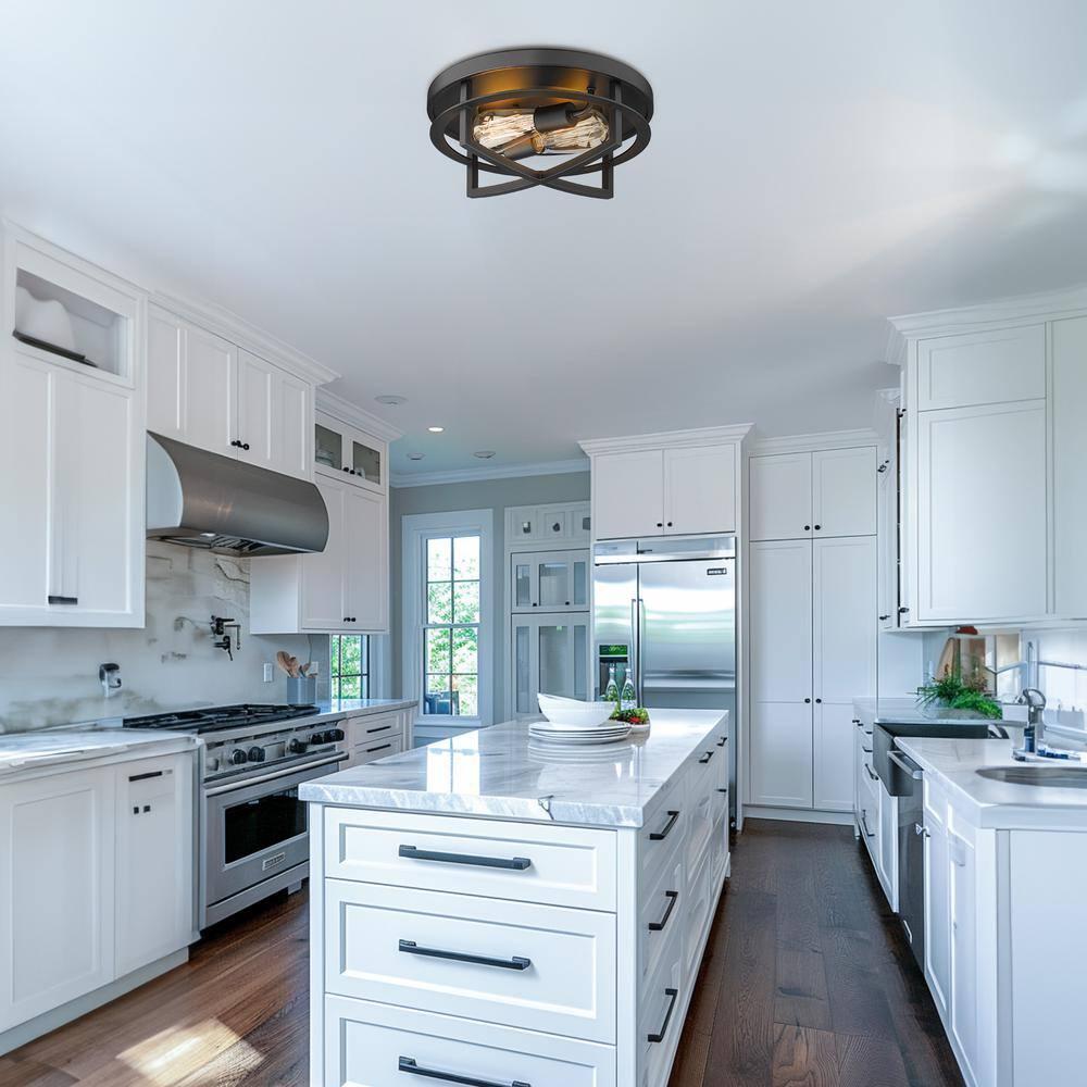 Ceiling Light Fixture,2-Light Farmhouse Flush Mount Ceiling Light for Hallway Foyer Bedroom,13 inch Black Finish,4FW01-F BK