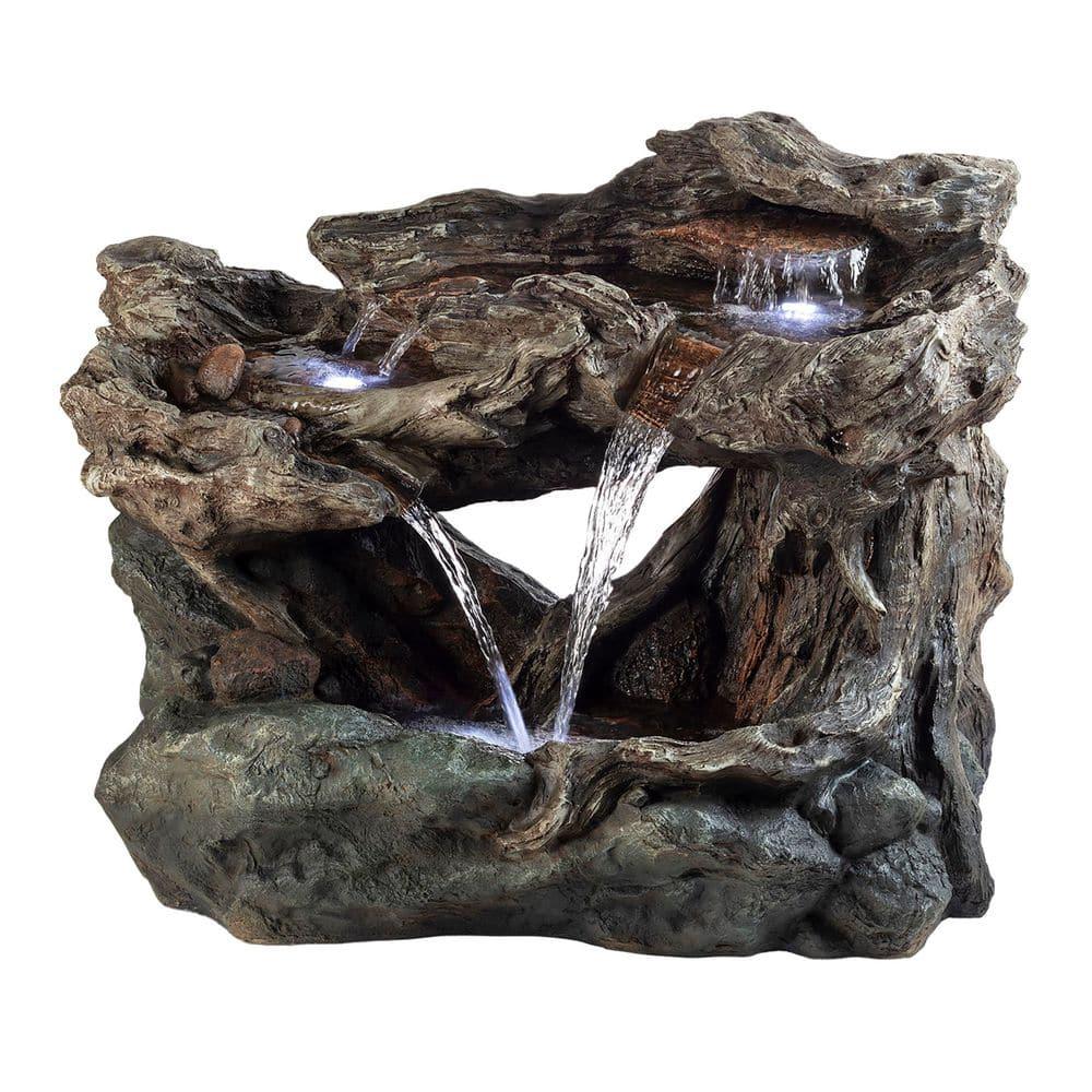 Alpine Corporation 40" x 23" x 30" Outdoor Polystone Light-Up Rainforest Plug-In Fountain, Brown