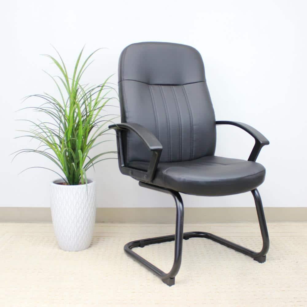 Executive Leather Budget Guest Chair Black - Boss Office Products: Metal Frame, Padded, Fixed Arms, Spot Clean