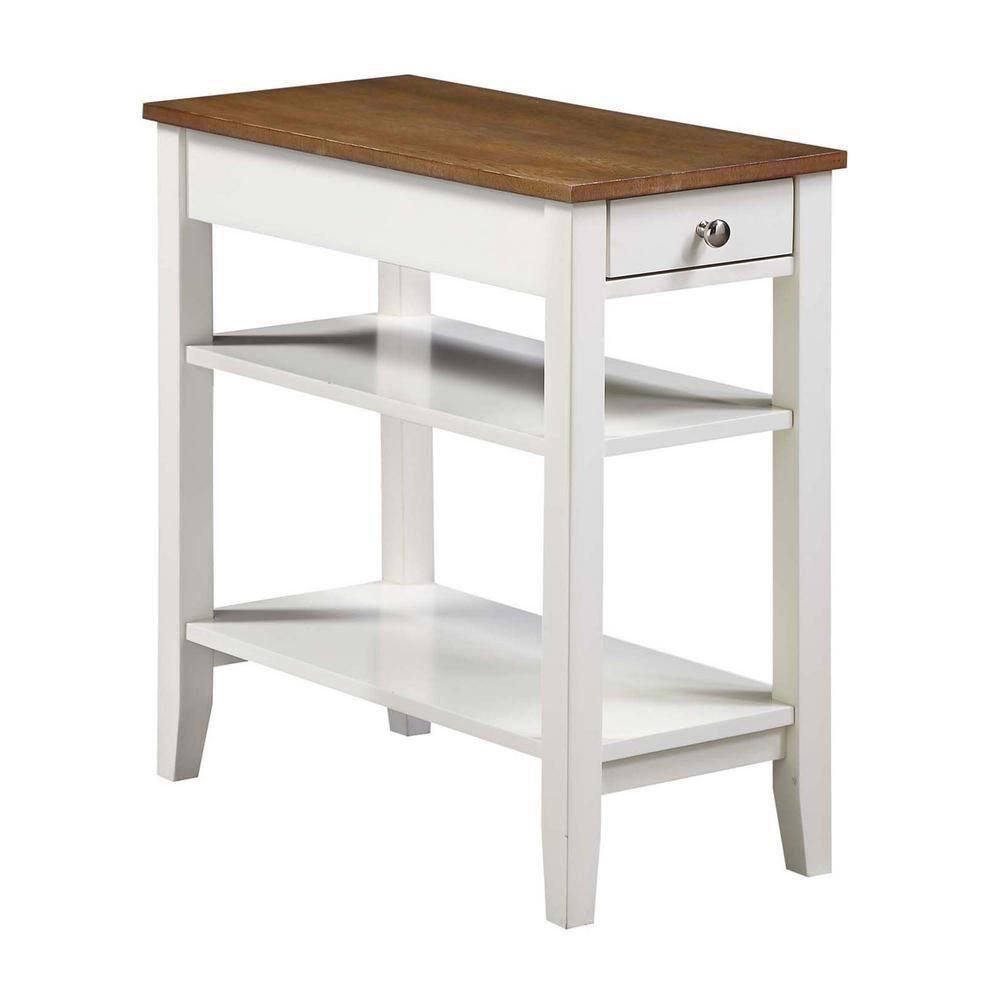 Convenience Concepts American Heritage 1 Drawer Chairside End Table with Shelves, Driftwood/White