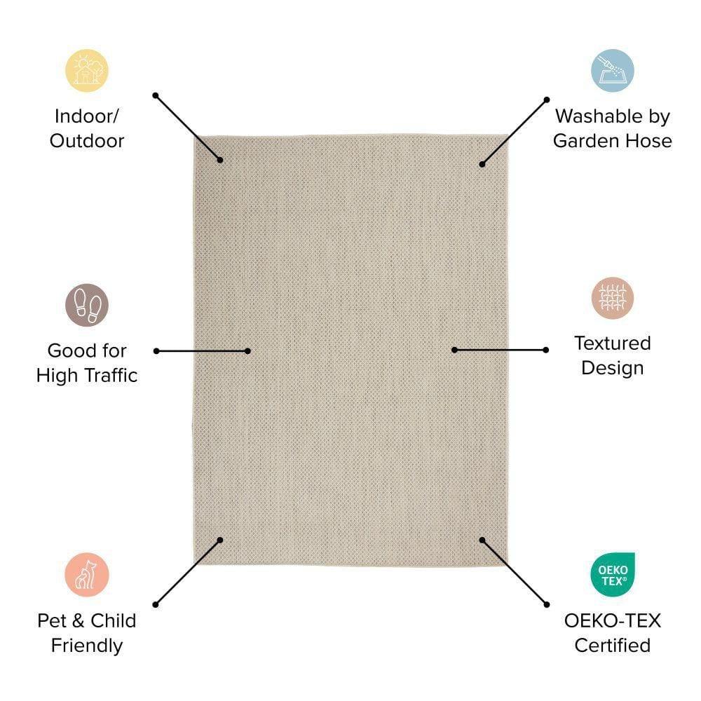 Nourison 6' x 6' Courtyard Modern Easy Care Flatweave Indoor Outdoor Square Rug Ivory/Aqua