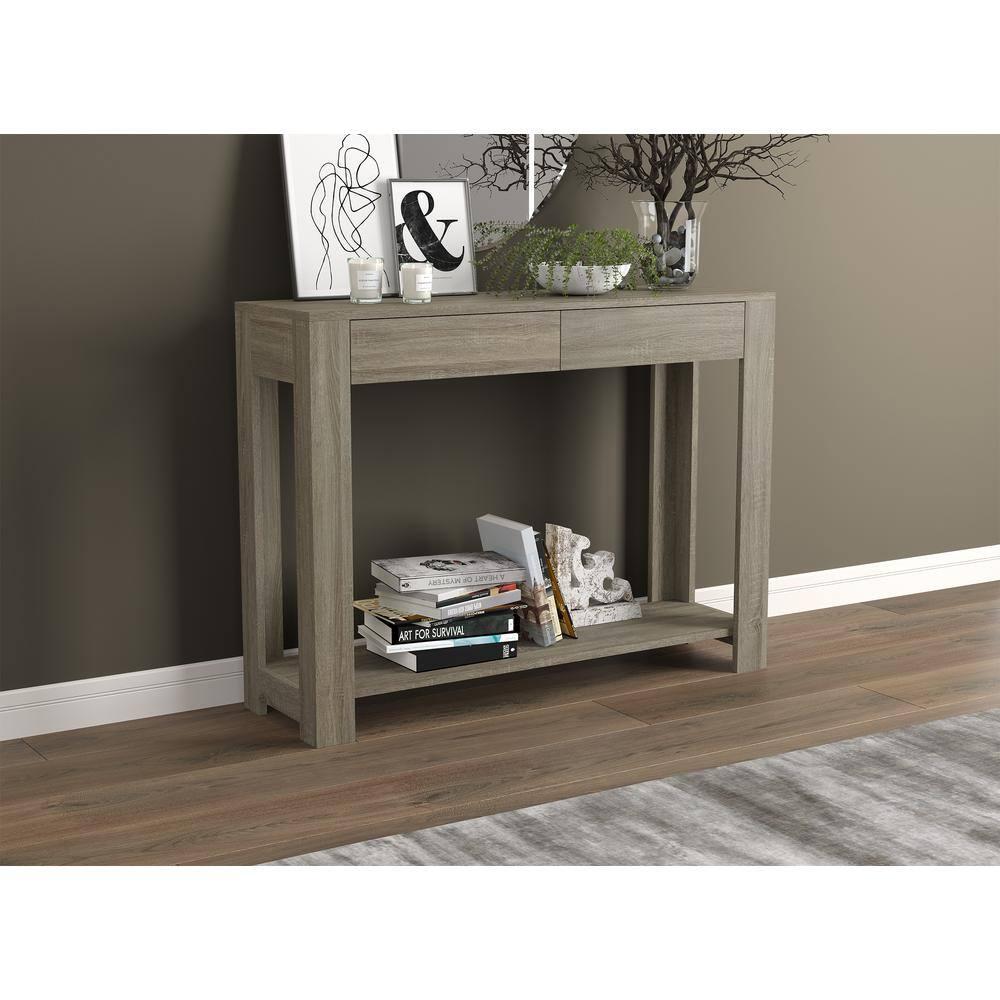 Safdie & Co. 40"L 2-Drawers 1-Shelf Console Table in Dark Taupe