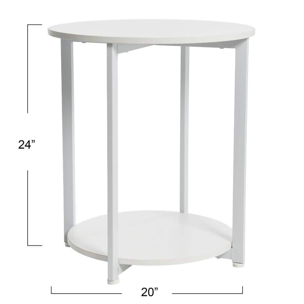 Household Essentials Jamestown Round End Table White: Modern Minimalist, Iron Frame, Particle Board Top