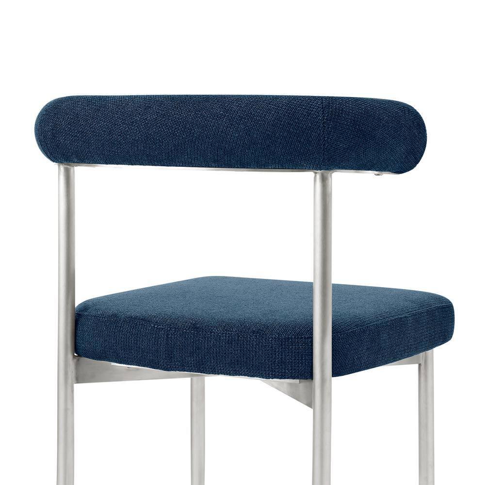 Armen Living Set of 2 Shannon Brushed Stainless Steal and Fabric Dining Chairs Blue