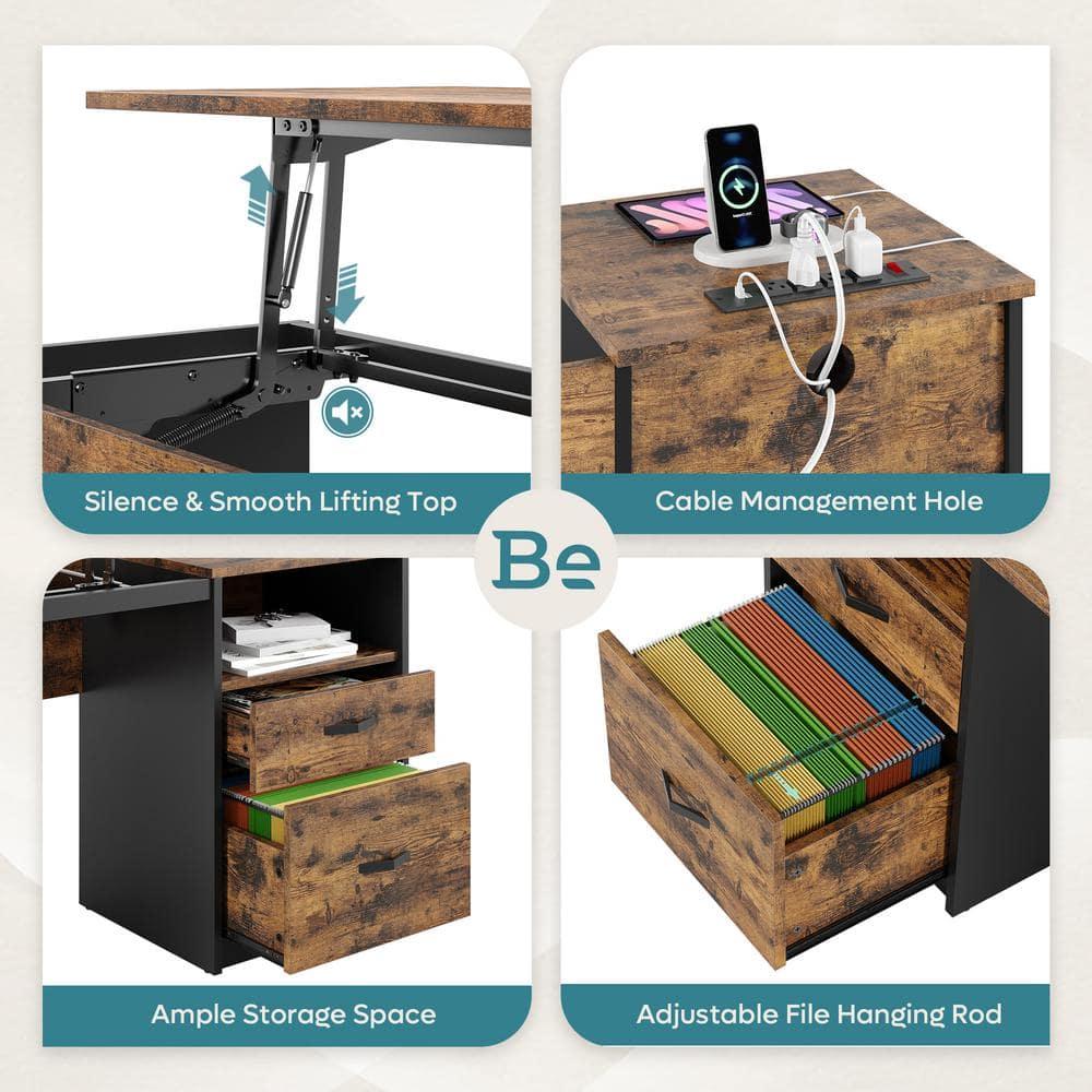 Bestier 60 Inch Home Office Desk with Power OutLets Rustic Brown