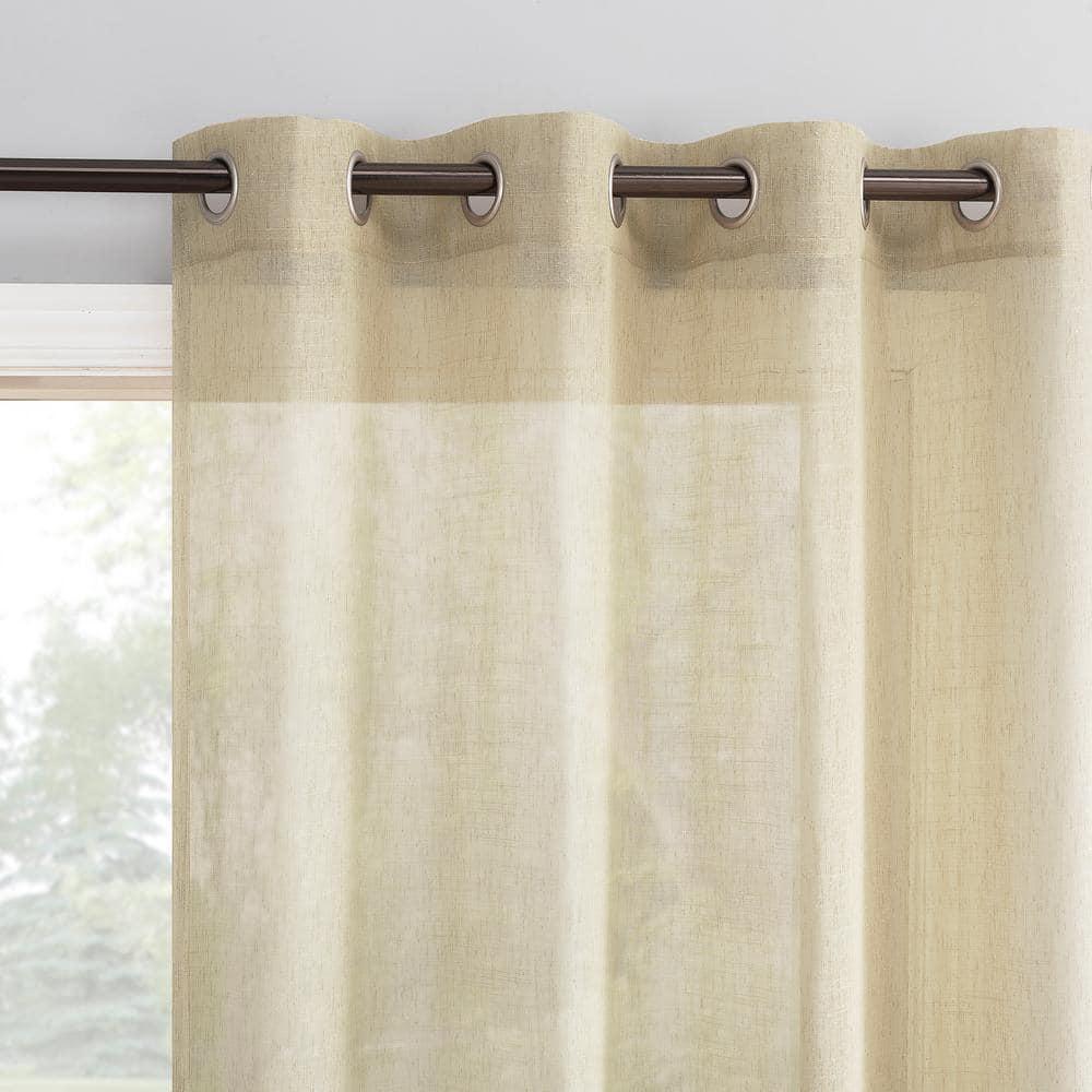 52"x63" Archaeo Light Filtering Slub Textured Linen Blend Grommet Top Curtain Panel Sand: Modern Indoor Decor