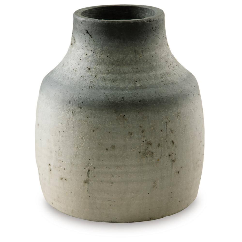 Signature Design by Ashley Moorestone Casual 13.13" Cement Tabletop Vase with a Distressed Finished Look, Gray & Black