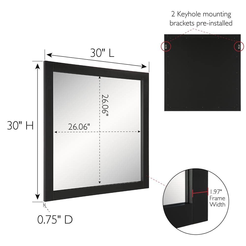 Shorewood Square Bathroom Mirror, 30" H x 30" L, Soft Matte Black, Solid Wood Framed, Decorative Vanity or Entryway Accent – Design House, 589655