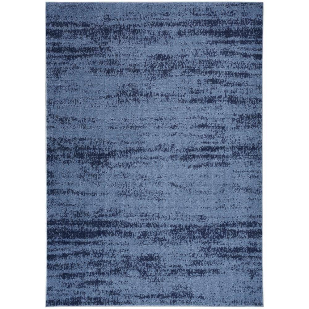 Nourison Essentials Abstract Low Pile Indoor Outdoor Area Rug 5' x 7' Denim