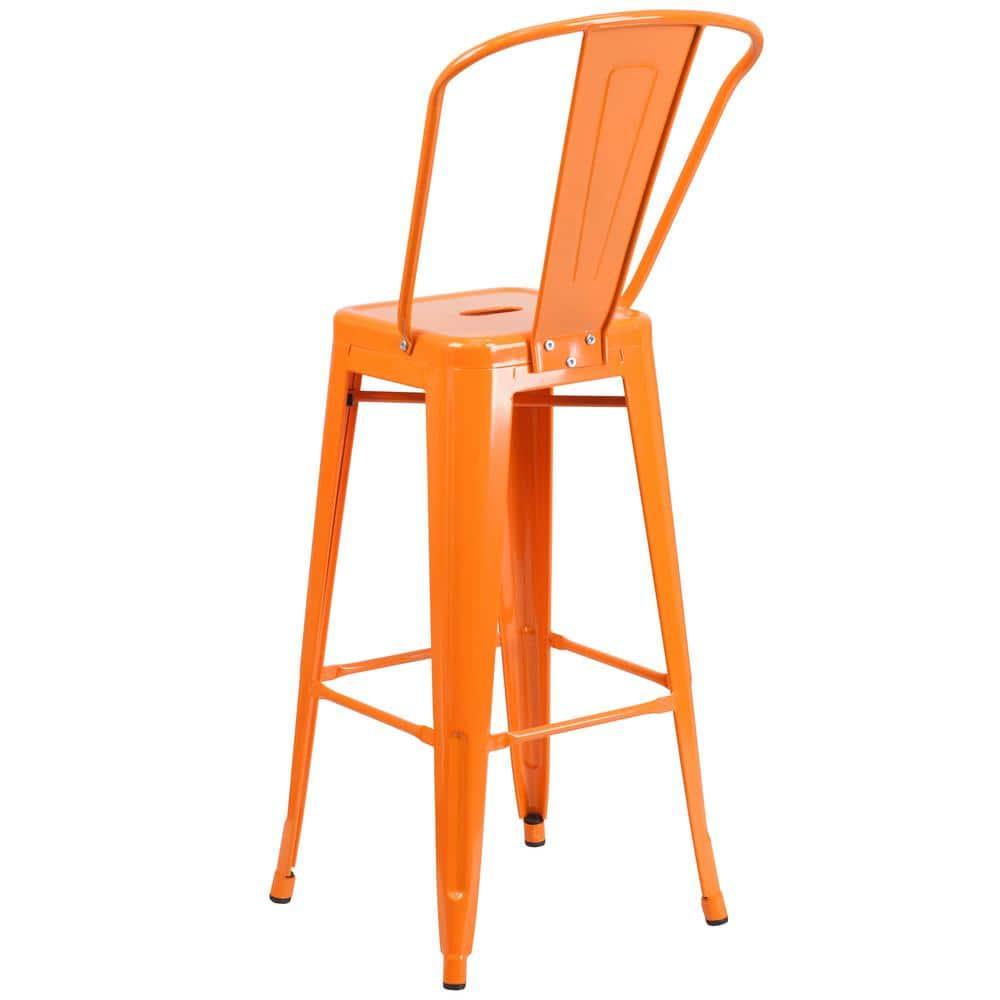 Flash Furniture Commercial Grade 30" High Orange Metal Indoor-Outdoor Barstool with Removable Back