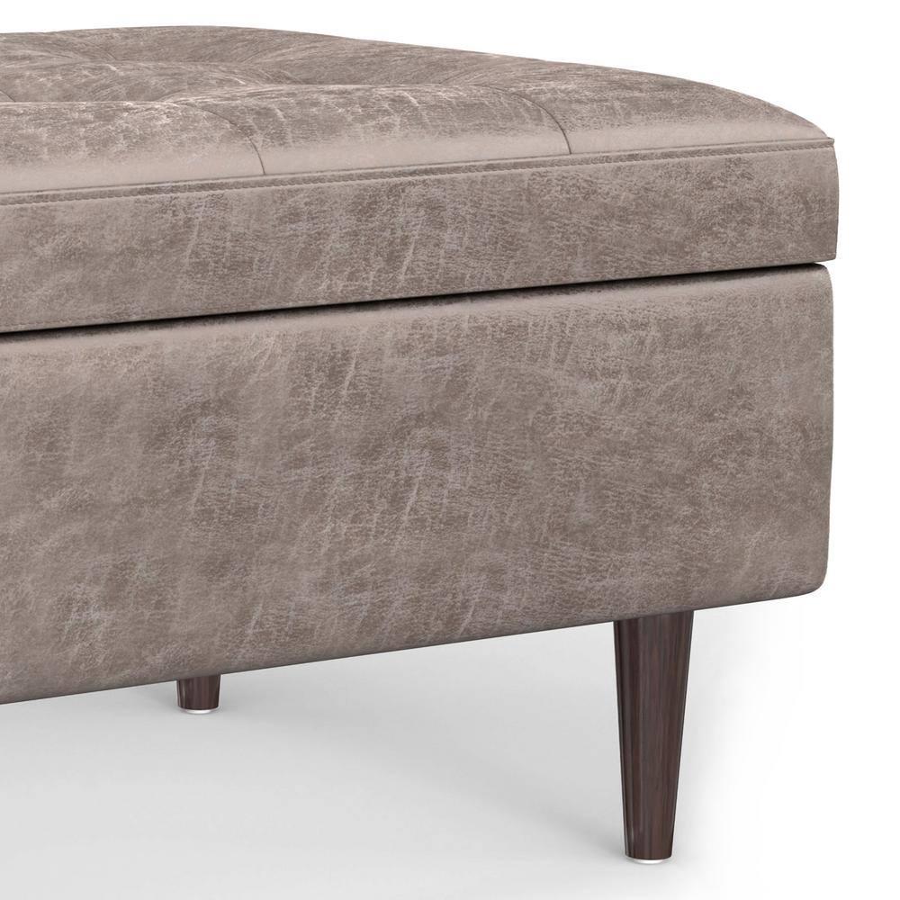 Simpli Home Shay 34"W Upholstered Coffee Table Storage Ottoman with Lift Top and Tufted Detailing