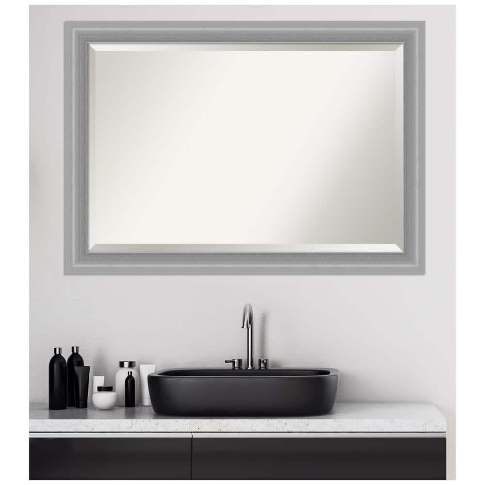Amanti Art Bathroom Mirror, Peak Polished Nickel Narrow Wall Mirror for use as Bathroom Vanity Mirror Over Sink (28.5 x 40.5 in.) Beveled Mirror, Silver Mirror, Traditional Mirror from WI, USA