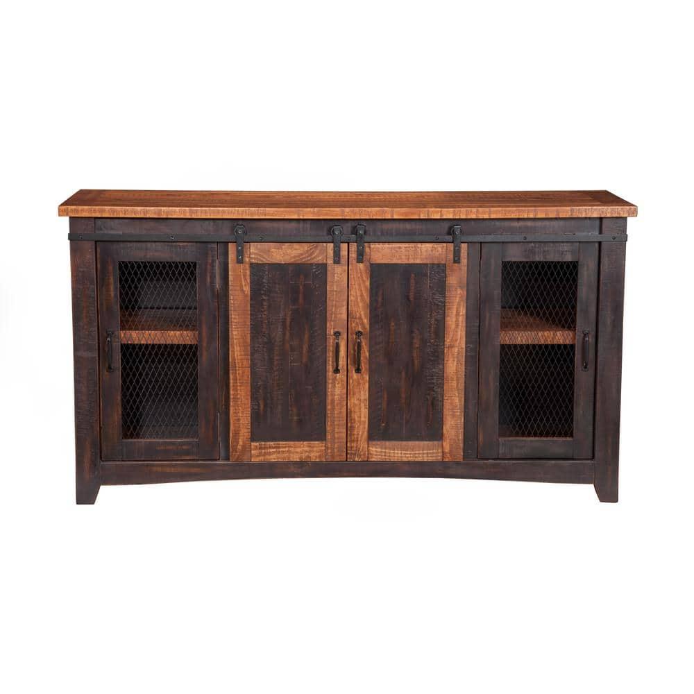 Santa Fe 65" Solid Wood TV Stand Antique Black and Honey - Martin Svensson Home