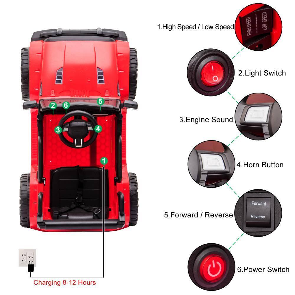 Zimtown Safety 12V Battery Electric Remote Control Car, Kids Toddler Ride On Truck Toy Motorized Vehicles, Wheels Suspension, Seat Belts, LED Lights and Realistic Horns Red