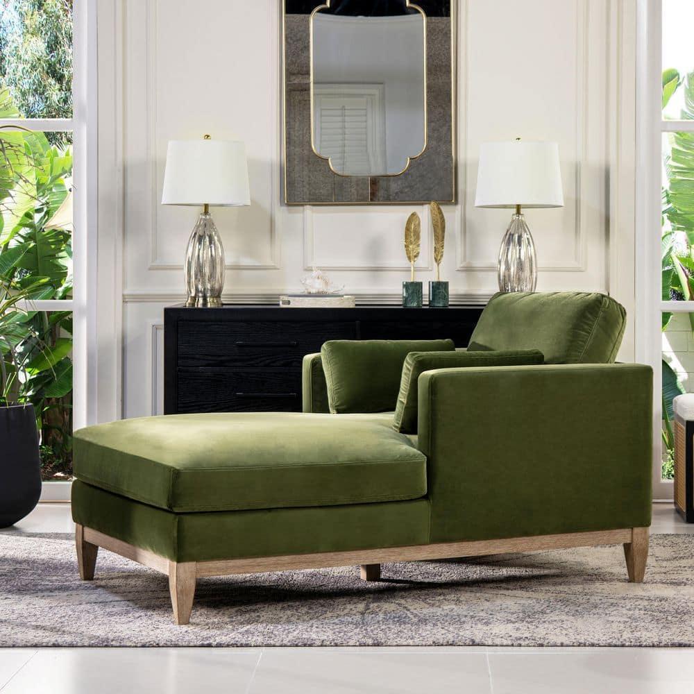 Jennifer Taylor Home Knox 65" Modern Farmhouse Performance Velvet Living Room Chaise Lounge Chair in Olive Green