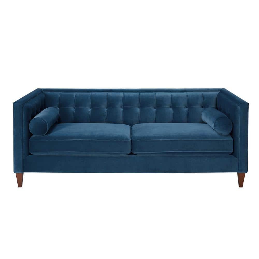 Jack 84" Tufted Tuxedo Sofa Double Cushion Satin Teal