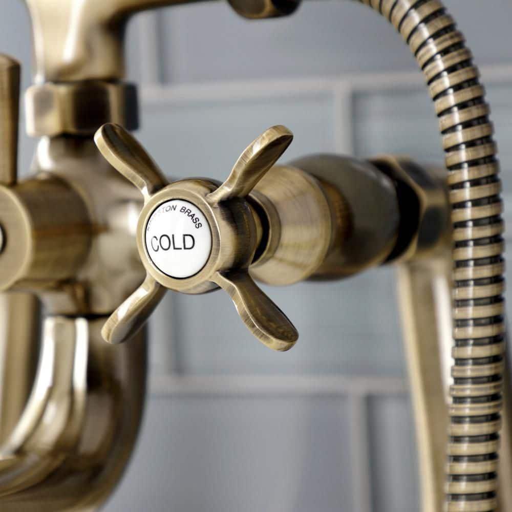 Kingston Brass Kingston Three-Handle 2-Hole Deck Mount Clawfoot Tub Faucet with Hand Shower