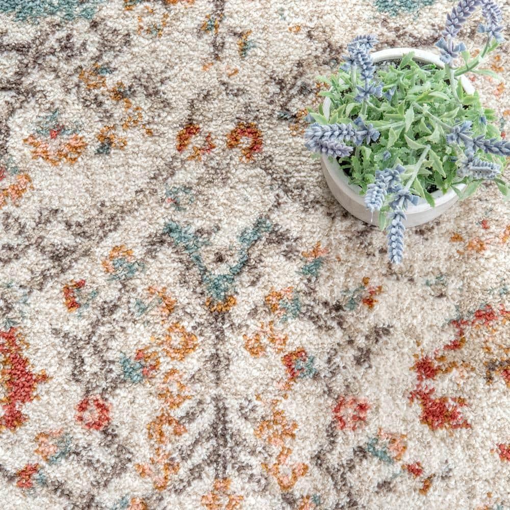 Nuloom Lenore Floral & Paisley 7 Square Indoor Area Rug for Living Room Bedroom Dining Room Kitchen, Beige/Multicolor