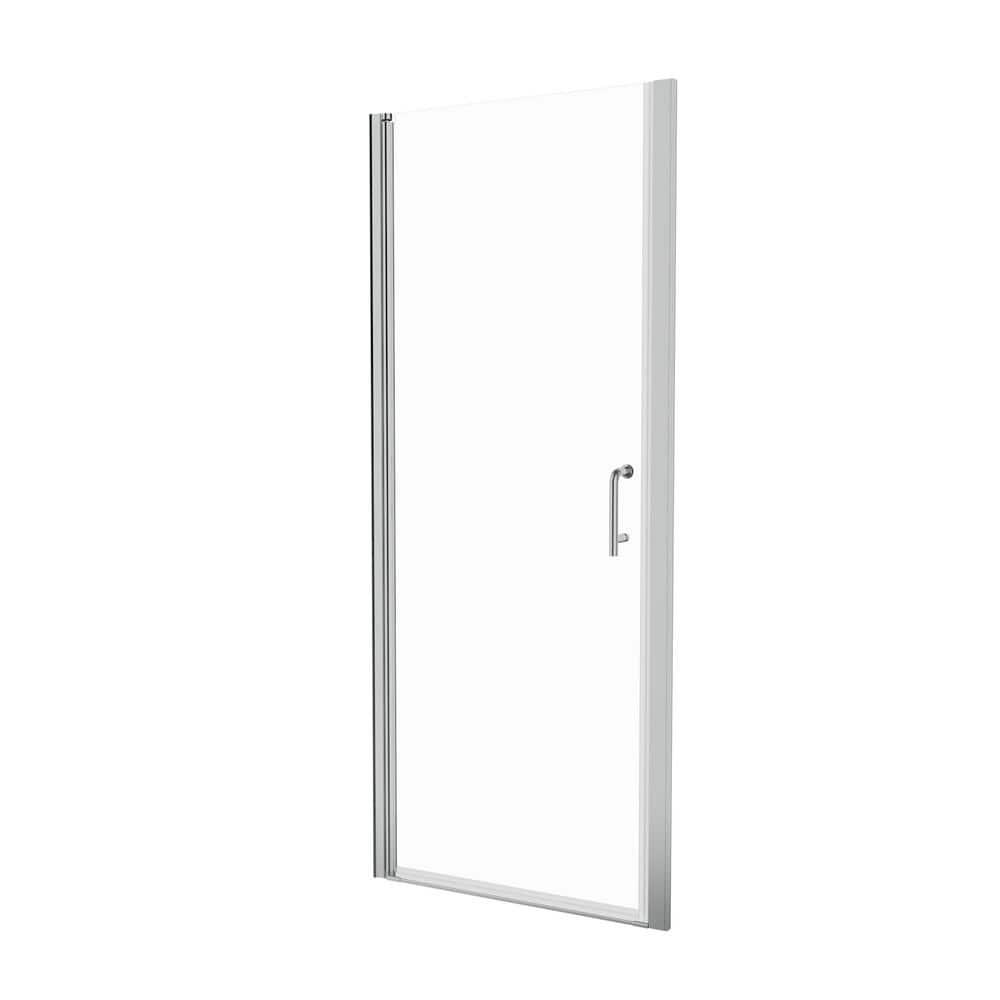 37-3/8 In Semi-Frameless Pivot Shower Door in Chrome With Clear Glass
