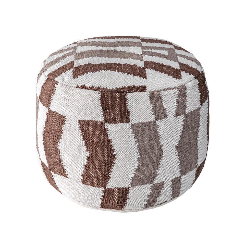 Vienna Herringbone Filled Ottoman Ivory Round Pouf
