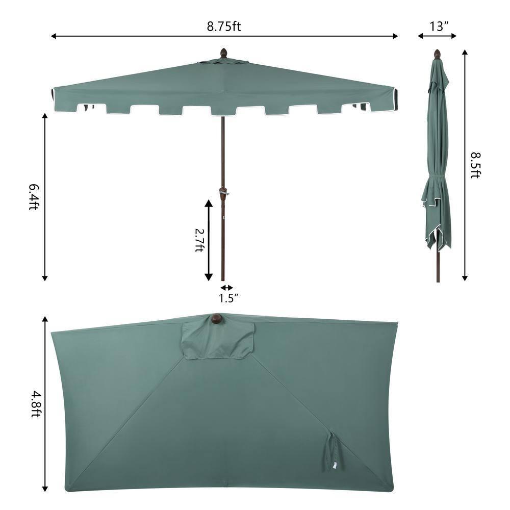 JONATHAN Y Sidney 9 ft. Classic MidCentury Rectangular Half Market Patio Umbrella with Crank, Wind Vent and UV Protection in Green/White