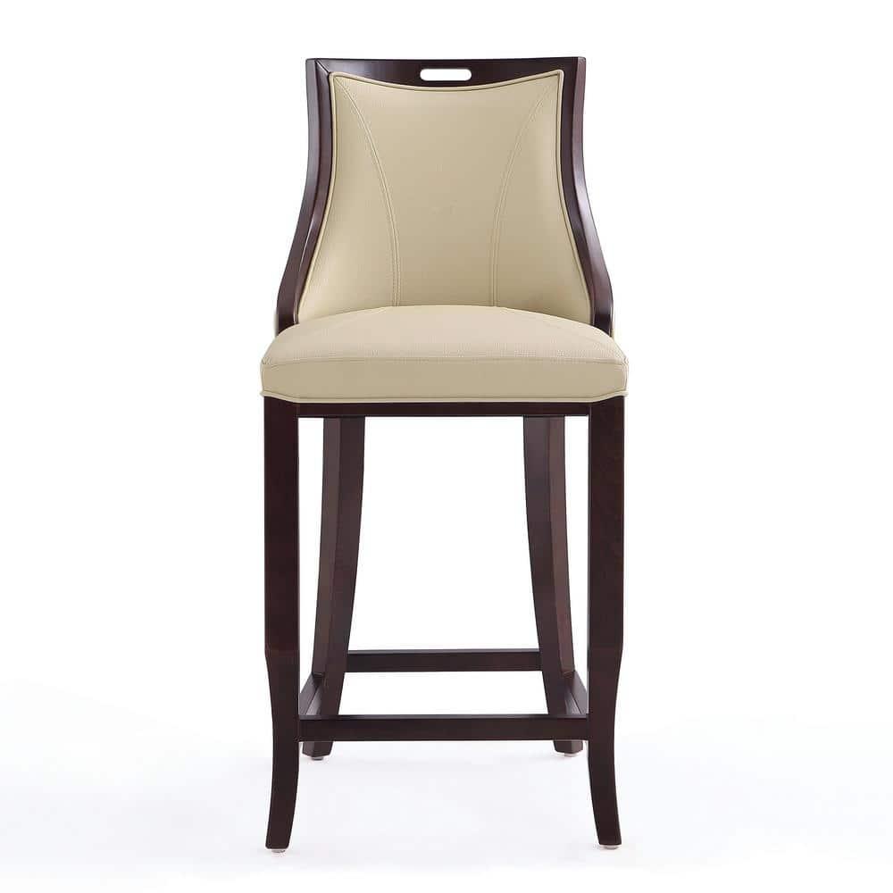 Manhattan Comfort Set of 2 Emperor Upholstered Beech Wood Faux Leather Barstools Cream: With Backs, Fixed Height 27"