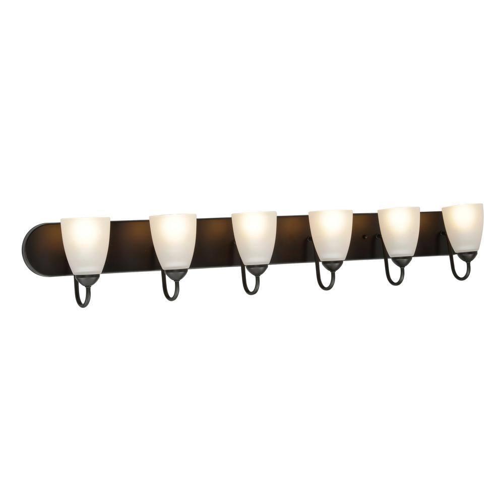 Progress Lighting Gather 6-Light Bath Bracket, Steel, Antique Bronze, Etched Glass Shades