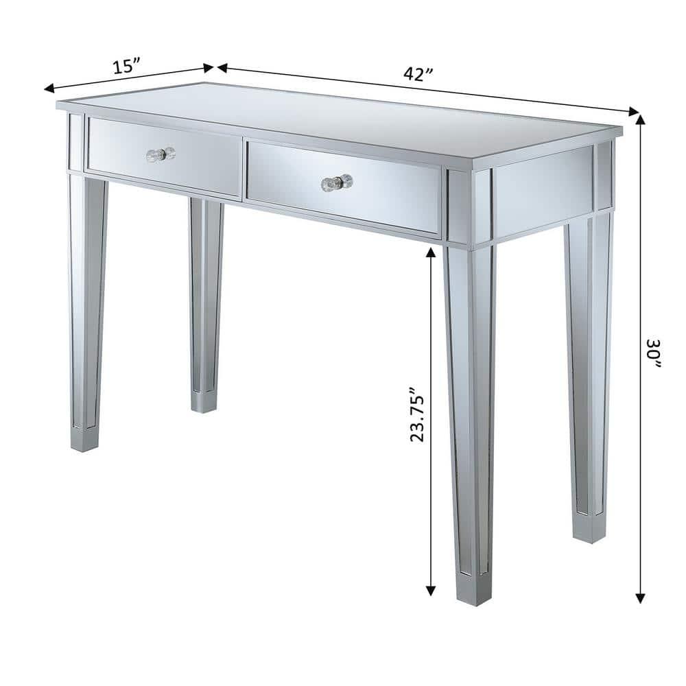 Convenience Concepts Gold Coast 30" Tall Mirrored 2 Drawer Desk/Console, Silver/Mirror, All Ages