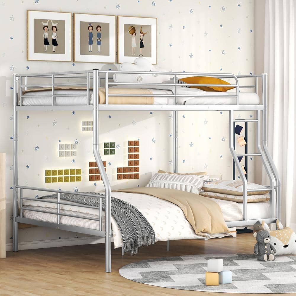 Full XL over Queen Metal Bunk Bed, Sliver