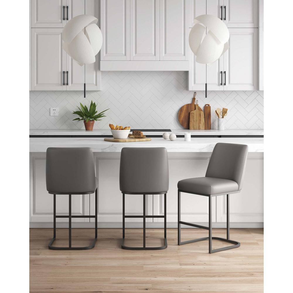 Manhattan Comfort Set of 3 Serena Counter Height Barstools Gray: Upholstered, Metal Frame, Modern Design