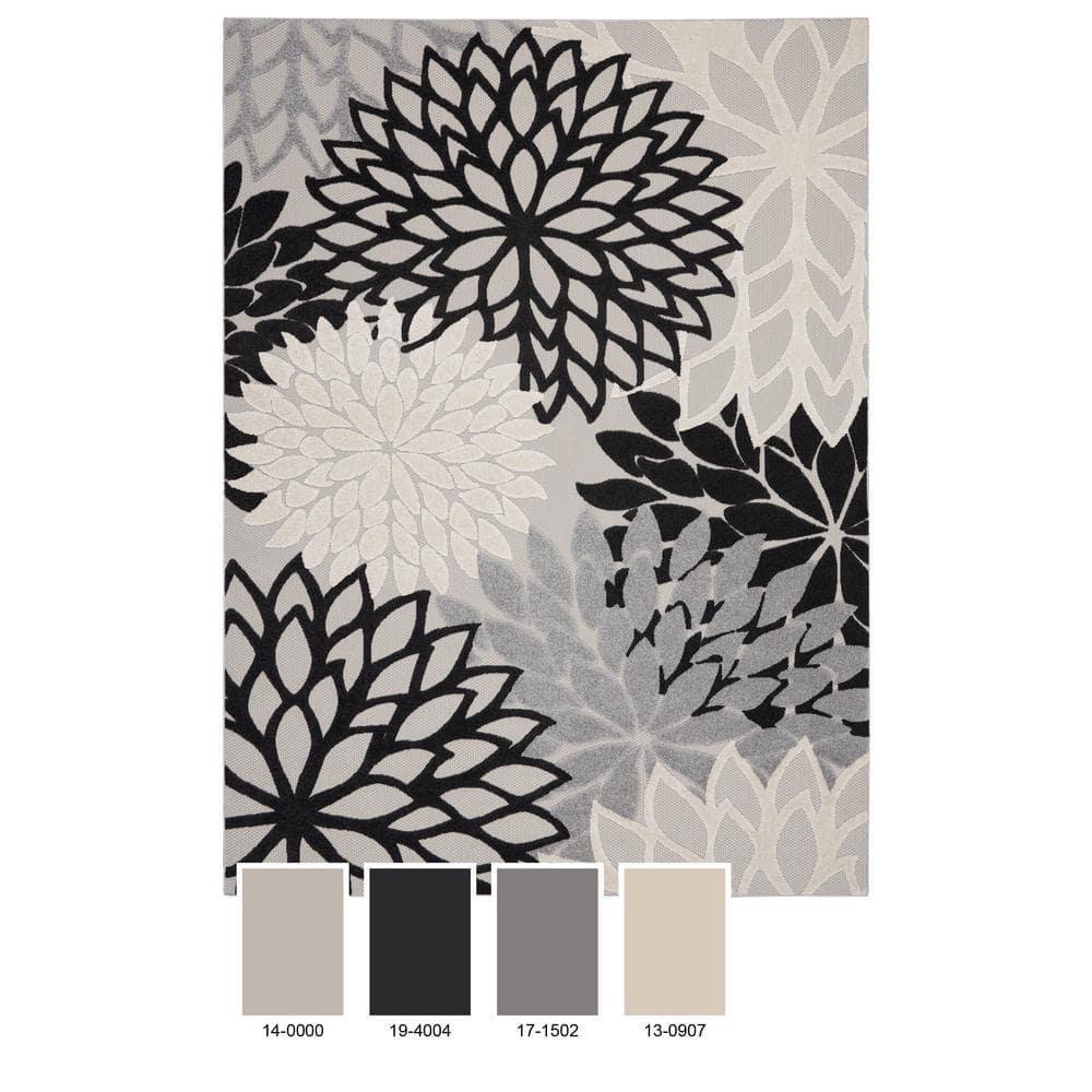 Nourison Aloha Floral Bloom Flatweave High-Low Indoor Outdoor Area Rug Black White 6' x 9'