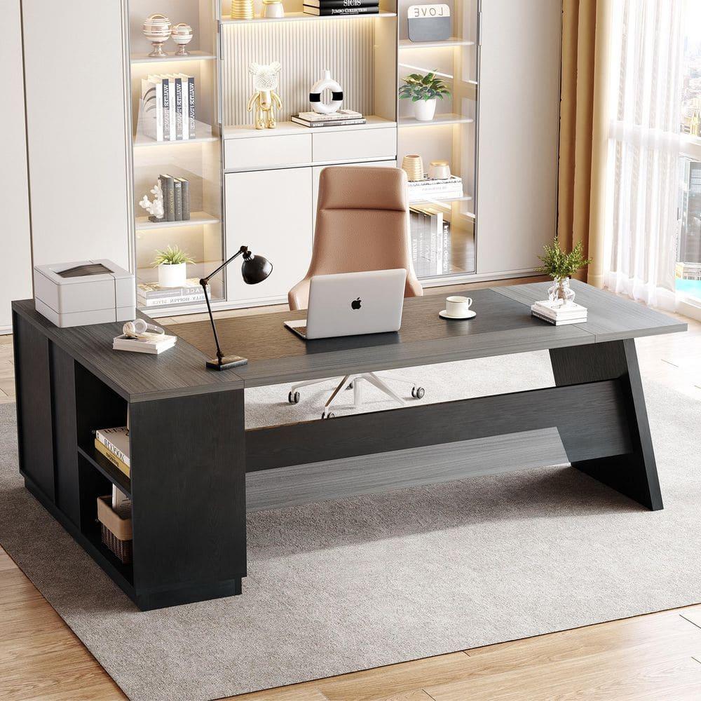 Tribesigns 78-Inch L-Shaped Executive Desk, Large Office Desk with Drawers and Lateral File Cabinet, Modern Computer Desk for Home Office, Gray & Black