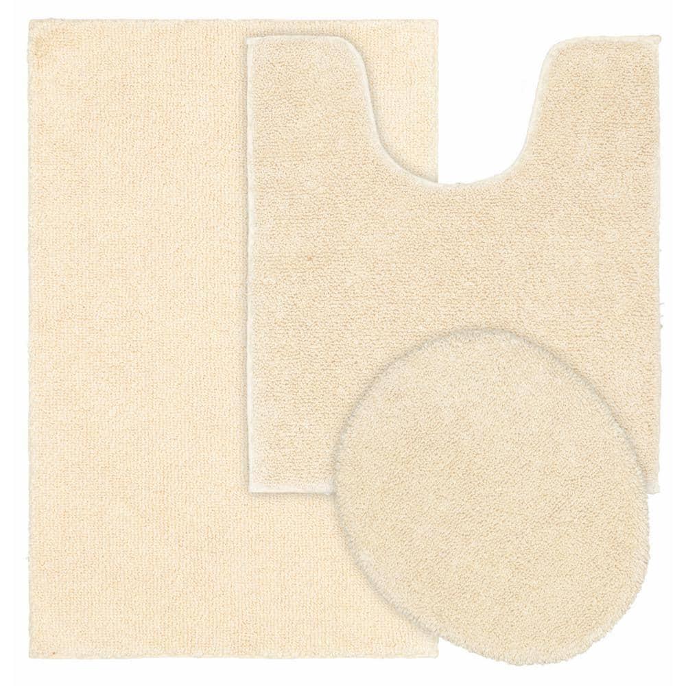 Garland Rug Queen Cotton Washable Bath Rug Set, 3 Piece Set (21"x34" Bath Rug, Contour Rug, & Toilet Lid) Natural