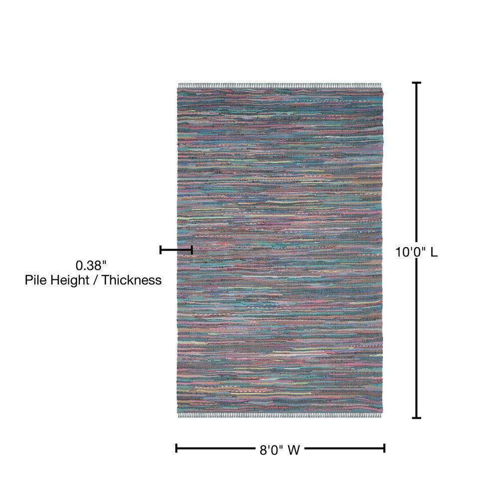 Rag Rug RAR121 Hand Woven Indoor Area Rug - 8'x10' - Aqua/Multi - Safavieh