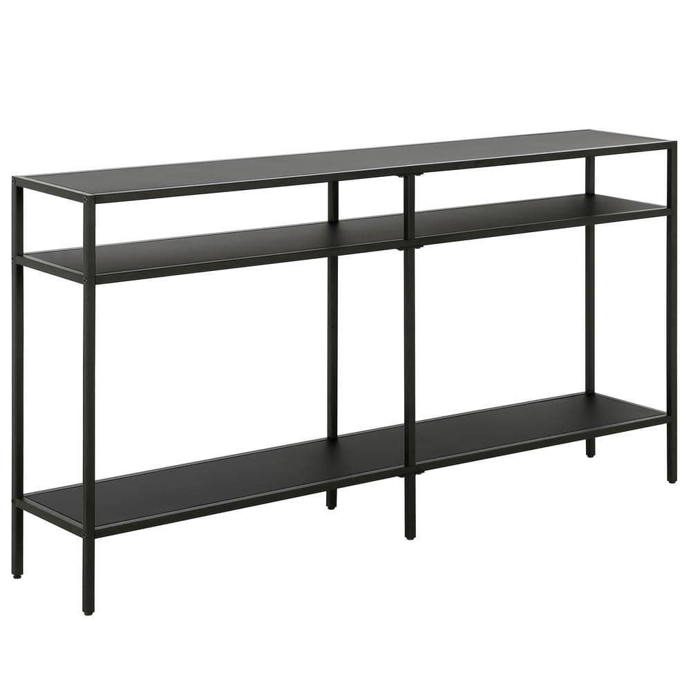 55" Black Bronze Console Table with Metal Shelves - Henn&Hart