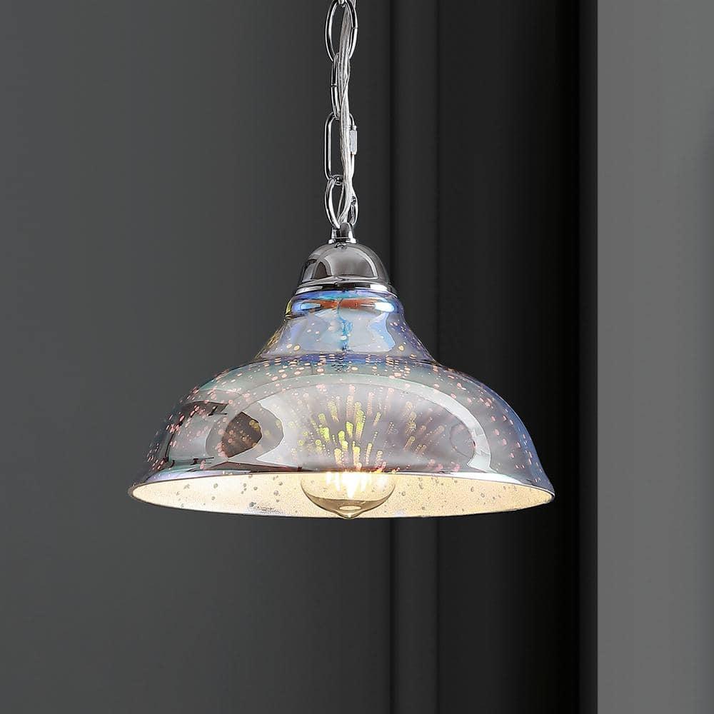 JONATHAN Y Nira 9.75" Adjustable 3D Color Burst Glass/Metal Pendant, Chrome/Multi