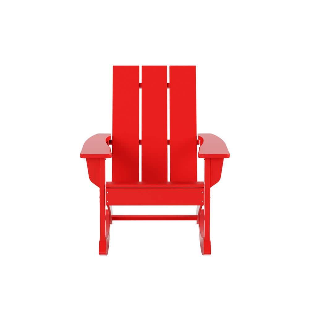 Polytrends  Shoreside Modern Eco-Friendly All Weather Poly Adirondack Rocking Chair Red