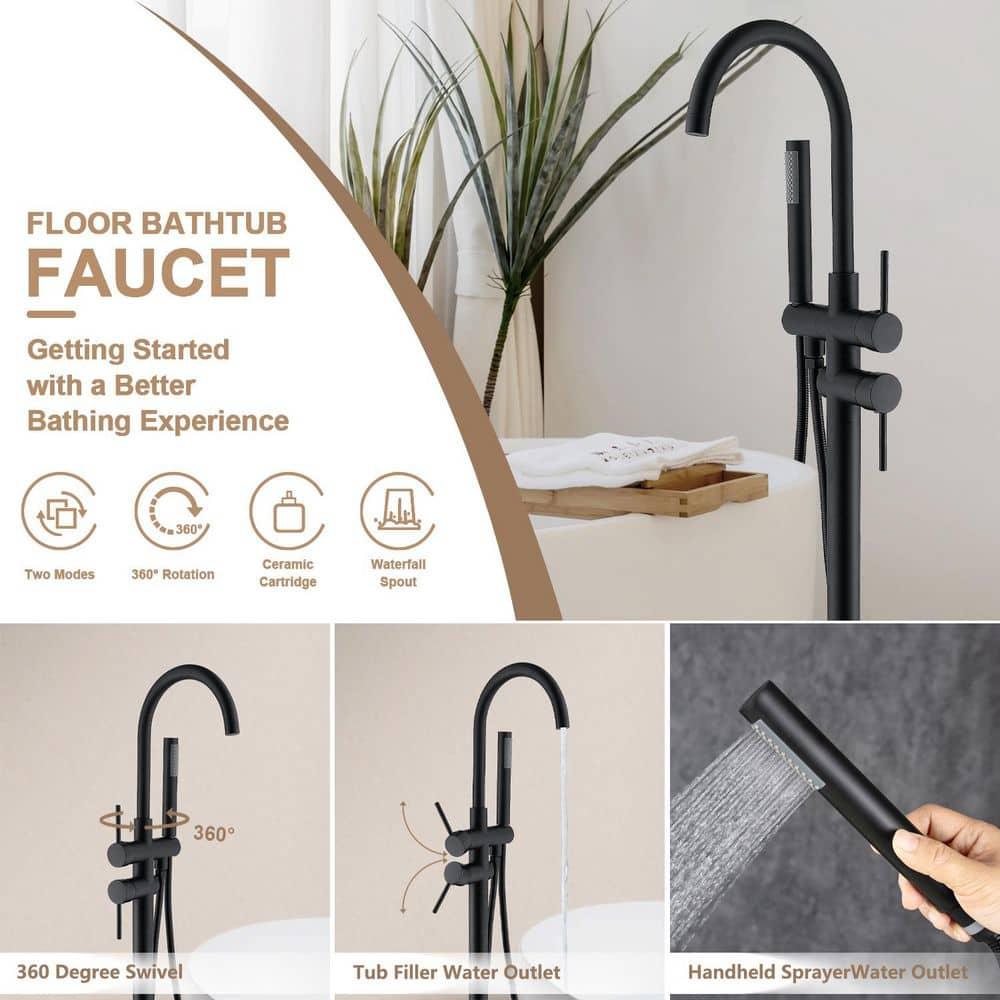 PENGFANG WORLDWIDE LLC Double Handle Floor Mounted Tub Filler With Handshower P017MBTF